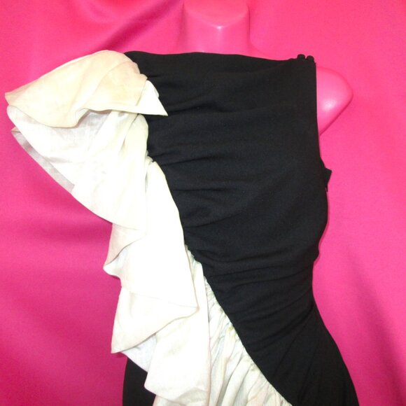 1980s vintage black formal prom linen ruffle dress size extra small xs - Picture 2 of 5